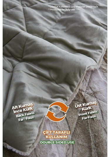 Evlen Home Kürk Yorgan Çift Kişilik Kaff Dolgulu Peluş Yumuşak Kışlık Yatak Örtüsü 1 Parça Set