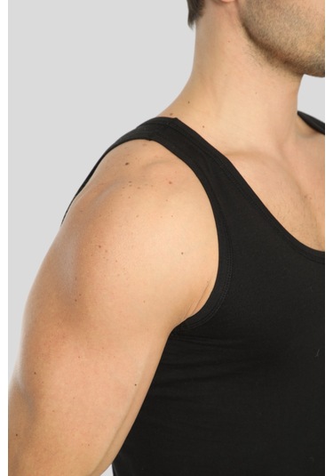 Erkek Siyah Pamuklu Omuzu Lok Dikişli Atlet 3'lü Paket Siyah