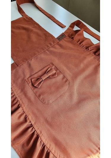 Keten Fırfırlı Bohem Mutfak Önlüğü Kiremit