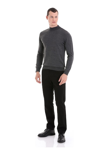 Hatemoğlu Gri Regular Fit Düz Yarım Balıkçı Yaka Yünlü Triko Kazak Gri