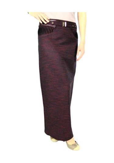 Kadın Bordo Kumaş Uzun Etek Erm157-Bordo-38 Bordo