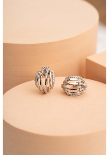 Kafes Tasarım Rodyumlu Gümüş Küpe 7027 Gümüş