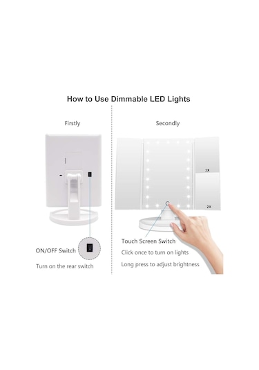 Qingmipy Katlanabilir Led Aydınlatmalı Büyütmeli Makyaj Aynası - Dokunmatik Kontrollü, Usb Şarjlı, Ayarlanabilir Açı, Depolama Tepsili Diğer