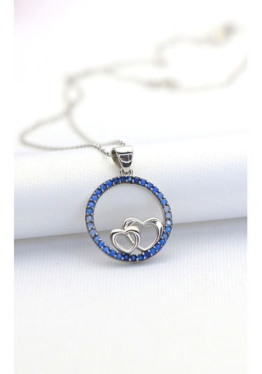 Mavi Nano Taşlı Kalp Gümüş Kolye