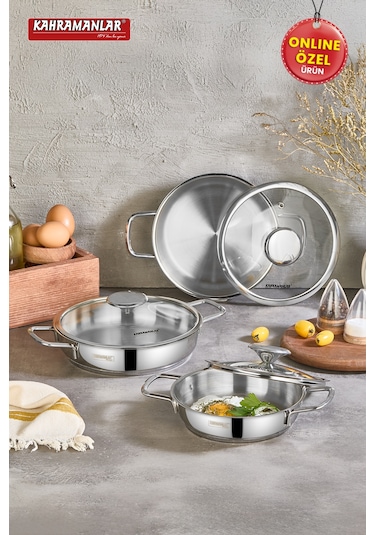 Kahramanlar Yağmur İndüksiyon Tabanlı 3'lü Sahan Seti Gri