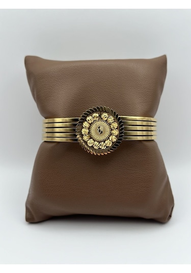 Arnes Jewelry Çelik Çeyrekli Dorikalı Kelepçe Bileklik Ar152nes Gold