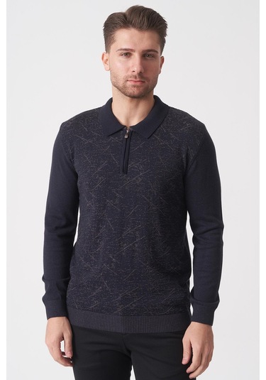 White Stone Porto Alegre 2024-32 Slim Fit Fermuarlı Pamuklu Venezia Triko Lacivert Antrasit Lacivert-antrasit Lacivert - Antrasit