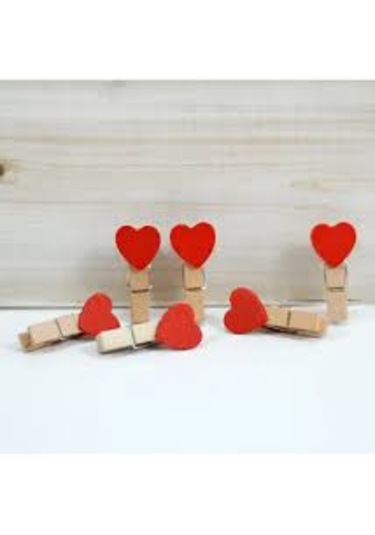 Kırmızı Kalpli Minik Ahşap Mandal 10+