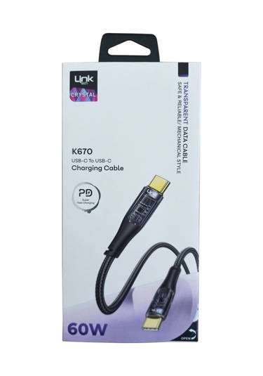 Linktech K670 Safe Type-c - Type-c 60w 1.3m Örgü Şarj Kablosu