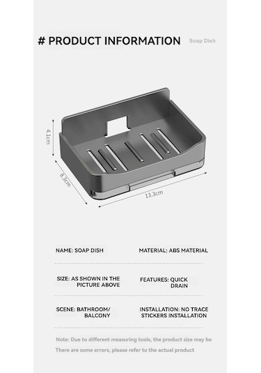 Fosenze Duvar Tipi Sabun Tutucu, Su Çıkmaz Delikli Abs Plastik, Kolay Kurulum, Modern Mutfak/banyo Aksesuarı Beyaz Beyaz