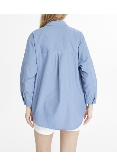 Kadın Oversize Uzun Basic Gömlek - İndigo Indıgo