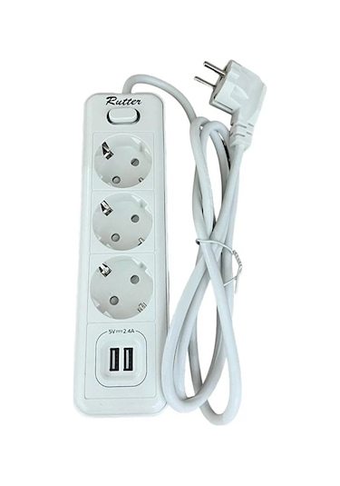 Akım Korumalı Grup Priz 3 Lü Ve 2'li Usb Şarj Portu 2500 Watt