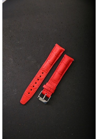 Hakiki Deri 18mm Akıllı Pimli Saat Kordonu Kırmızı - Siyah