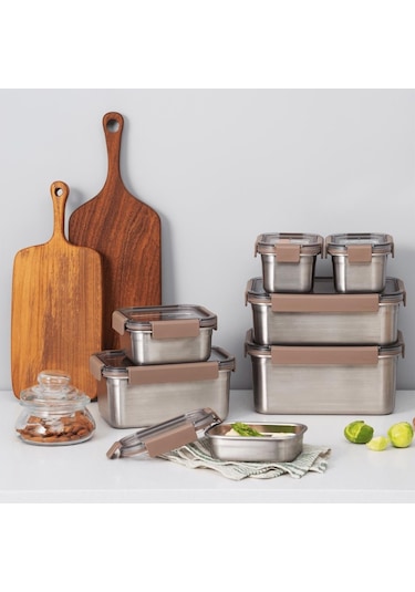 Locknlock Kare Kilitli Paslanmaz Çelik Fırın ve Saklama Kabı 1.3 L Kahverengi