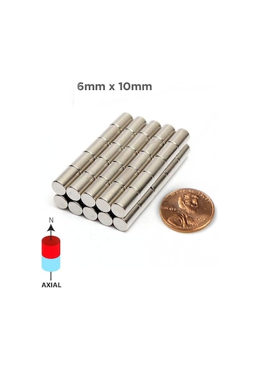 25 Adet 6Mm X 10 Mm Silindir Güçlü Neodyum Mıknatıs