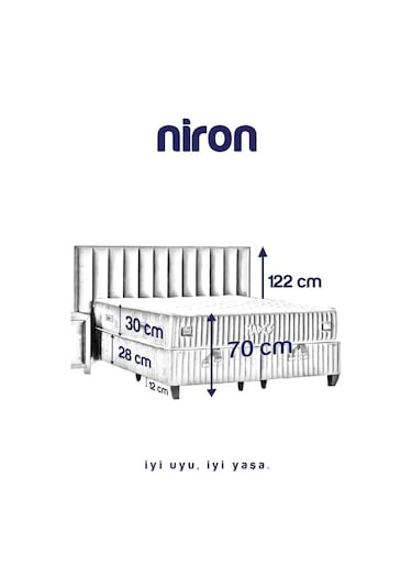 Hades Yatak Baza Ve Başlık Seti 150x200 Cm Çift Kişilik Paket Yaylı Lüks Yatak Koyu Gri Baza Başlık