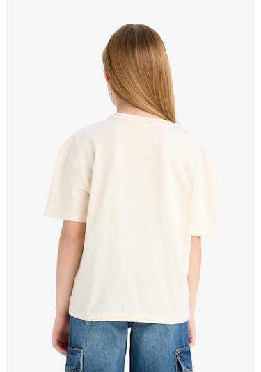 Defacto Kız Çocuk Relax Fit Bisiklet Yaka Baskılı Kısa Kollu Tişört E0353a825smer235 Ekru