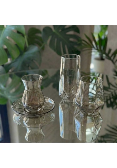 Çnr Home Collection 18 Parça Füme Cam Bardak Seti Gümüş
