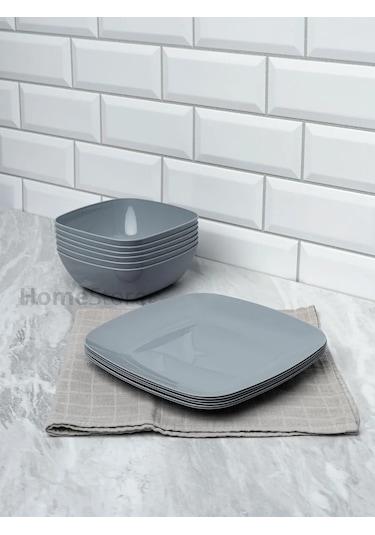 Al' Ternatıva Çorba Ve Yemek Tabakları Seti, Plastik, 6+6 Adet 199454267 Gri