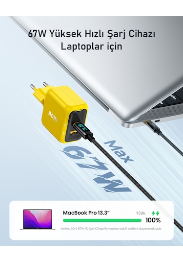 Aohi Magcube 67w 2 Portlu Şarj Adaptörü, 240w 480mbps Pd 3.1 Mfı Lisanslı Süper Hızlı Şarj/data Kabl