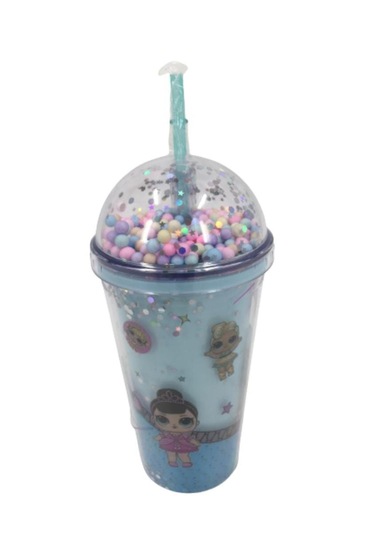 Pipetli Bardak Matara Sevimli Suluk 450 Ml Çift Katmanlı Mavi Mavi