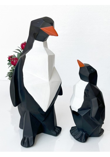 Dekoratif Biblo Penguen Ve Yavrusu , Hediyelik Penguen Ve Ailesi