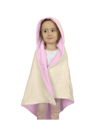 %100 Pamuk Kapşonlu Bebek Çocuk Banyo Havlusu Çift Yönlü P-bej