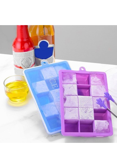 Wezone Silikon Buzluk 15 Delikli Kapaklı - Buz, Bebek Yemeği, Çikolata Ve Pasta Kalıbı - Isı/dayanıklı - Pembe Çok Renkli