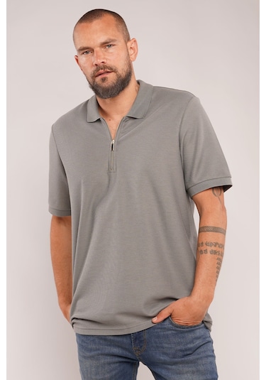 Gabria Fermuarlı Polo Yaka T-shirt Açık Haki