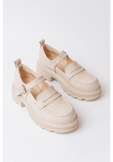745-771 Bej Kadın Günlük Yüksek Tabanlı Loafer Ayakkabı Bej