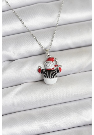316l Çelik Zincir Gümüş Renk Kardan Adam Figürlü Yılbaşı Temalı Kadın Kolye - Tj-bko10713 Gümüş