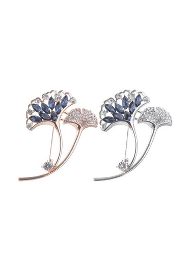 Gümüş Yaratıcı Ginkgo Yaprak Şekli Broş Pin Kore Tarzı Parlayan Rhinestone Mizaç Yaka Pin Sahte Ipek Eşarp Toka Giyim Aksesuarları Gümüş