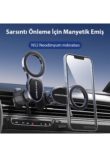 Polham Magsafe Mıknatıslı Sarsıntısız Havalandırma Girişli Telefon Tutucu, Düşmez, Kilit Sistemli Tutucu