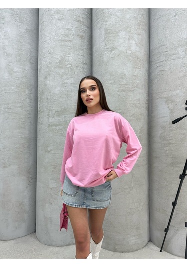 Düz Renk Kadın Sweatshirt Pembe