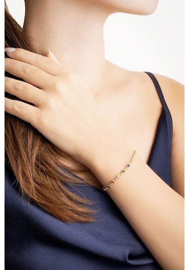 Gökkuşağı 18 Ayar Sarı Altın Kaplama 19 Cm Gümüş Su Yolu Bileklik Sarı