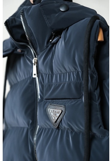 Kapüşonlu Erkek Çocuk Nova Kumaş Şişme Yelek Lacivert