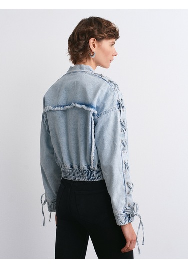 Dilvin 65367 Kolları Zımbalı Bomber Denim Mont-mavi Mavi
