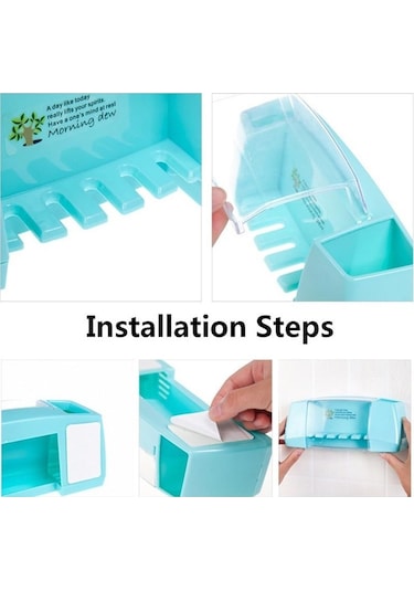 Mavi Banyo Aksesuarları Seti Diş Fırçası Tutucu Duvara Montaj Standı Diş Fırçası Tutucu Kanca Vantuz Banyo Araçları Diş Fırçası Rafı Mavi