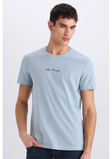 DeFacto %100 Pamuk Slim Fit Dar Kesim Bisiklet Yaka Baskılı Kısa Kollu Tişört X3932AZ25SMBE524