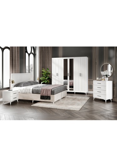Paris 6 Kapaklı Komple Mdf Beyaz Gardırop