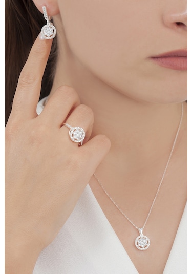 Agakulche Tek Taş Baget Kadın Gümüş Set S54-kb 925