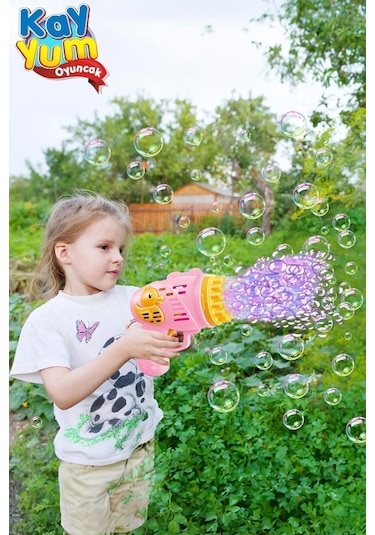 Pilli Ördek Köpük Tabancası - Baloncuk Tabancası - Köpüklü Silah - Baloncuk Oyunu - Pembe Renkli