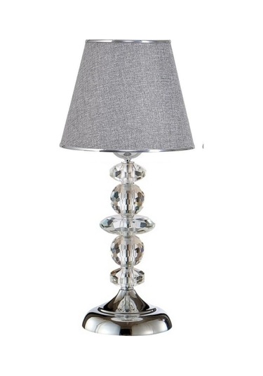 5 Tal Kristal Masa Abajuru Krom Kaplama Kumaş Başlık Gri
