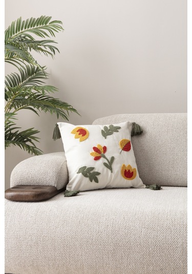 Comfort Serisi Punch İşlemeli Keten Kırlent Kılıfı 43x43 Cm Bej