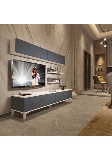 Decoraktiv Eko 5 Mdf Std Gold Tv Ünitesi Tv Sehpası Beyaz - Antrasit