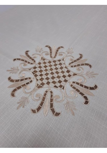 Finezza Karmen Nakışlı Keten Kumaş Bej Masa Örtüsü 160x220 Cm - 9