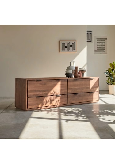 Vintage Walnut Model Devirme Kapaklı Masif Ahşap Tv Ünitesi