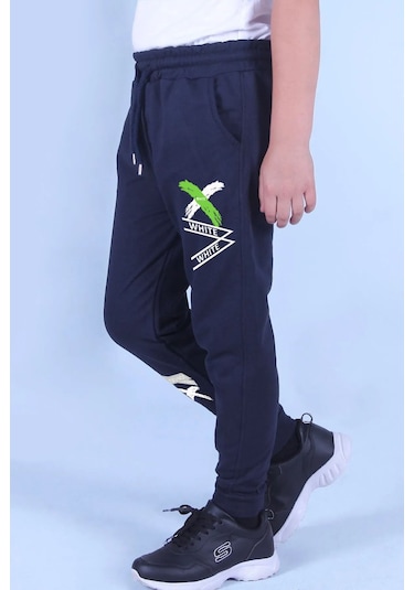 Fyk Kids 2 Li Fermuarlı, Baskılı X Collection Erkek Çocuk Eşofman Altı Gri - Lacivert