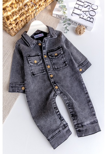 Esnek Erkek Bebek Kot Tulum 100% Cotton Füme