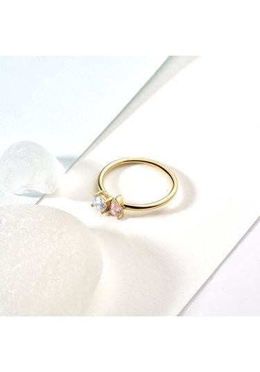 14 Ayar Altın Kaplama Kişiselleştirilebilir Üçgen Ve Yuvarlak Taşlı Yüzük - Rs00107 Altın